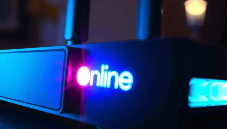 A blinking online light indicating network connectivity status and its meaning.