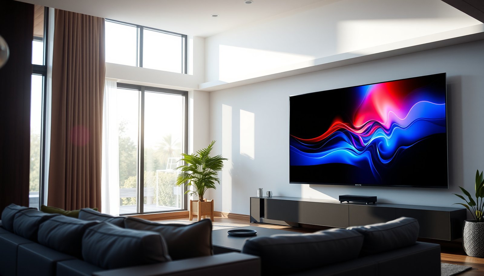 Comparison of Bright Room OLED and QLED TVs performance in daylight conditions.