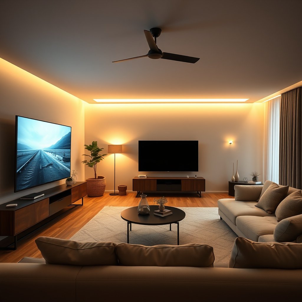 A bright living room showcasing a bright-room TV designed for high ambient light conditions.