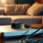 Illustration of a cable modem with troubleshooting tips for no internet and slow speeds