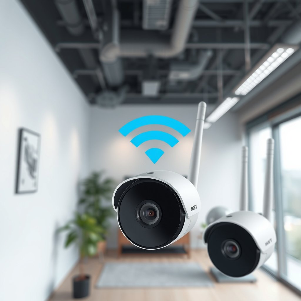 Image showing how to check camera compatibility and network needs for mesh Wi-Fi setups.