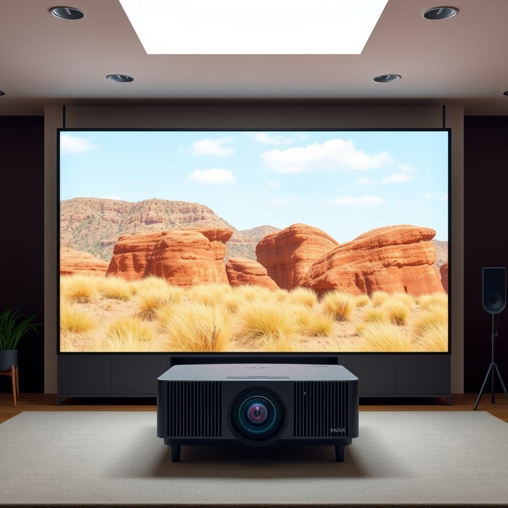 A family enjoying a movie on a large TV in a cozy living room, ideal for entertainment.