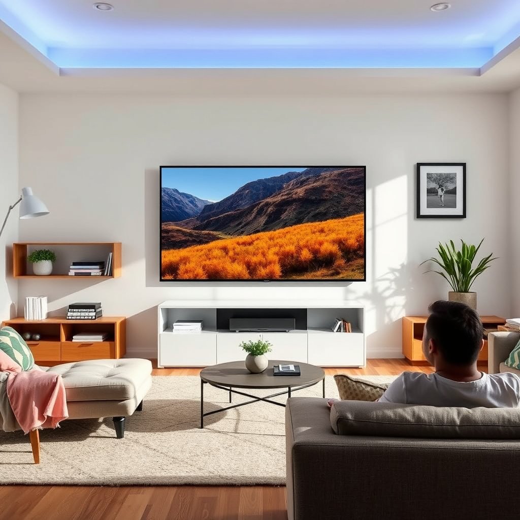 Comparison of 65-inch and 75-inch TVs for large rooms in a decision-making graphic
