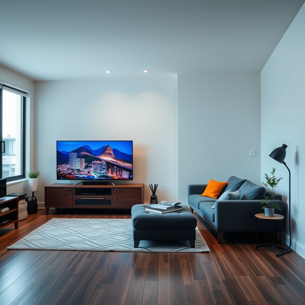 Image showing recommended TV sizes based on viewing distance for small apartments