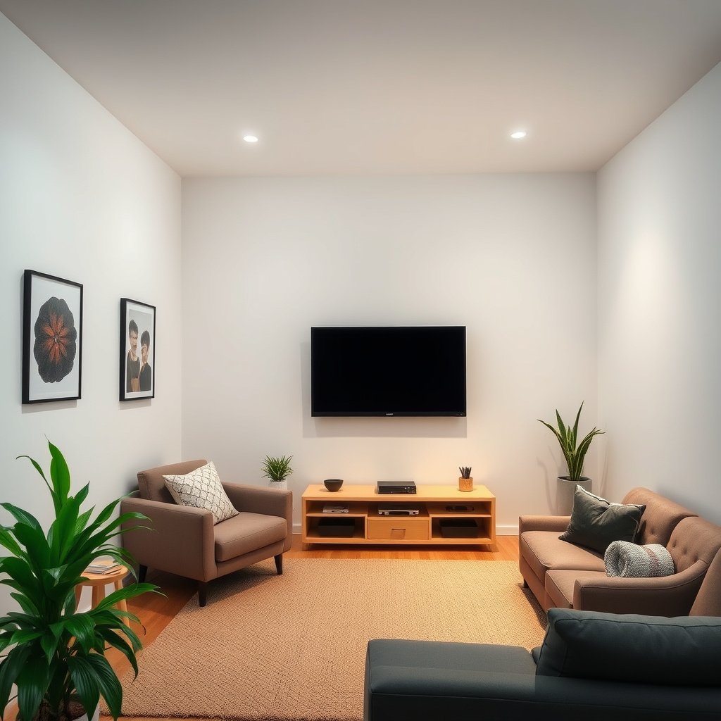Diagram showing viewing distance and room size for 32-inch vs 43-inch TVs