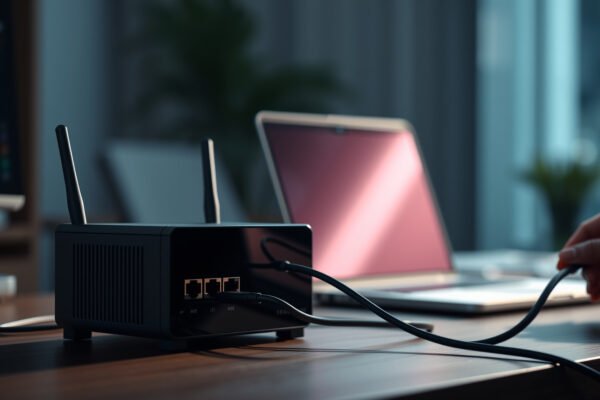Illustration of a separate work network setup for safer work devices and cybersecurity.