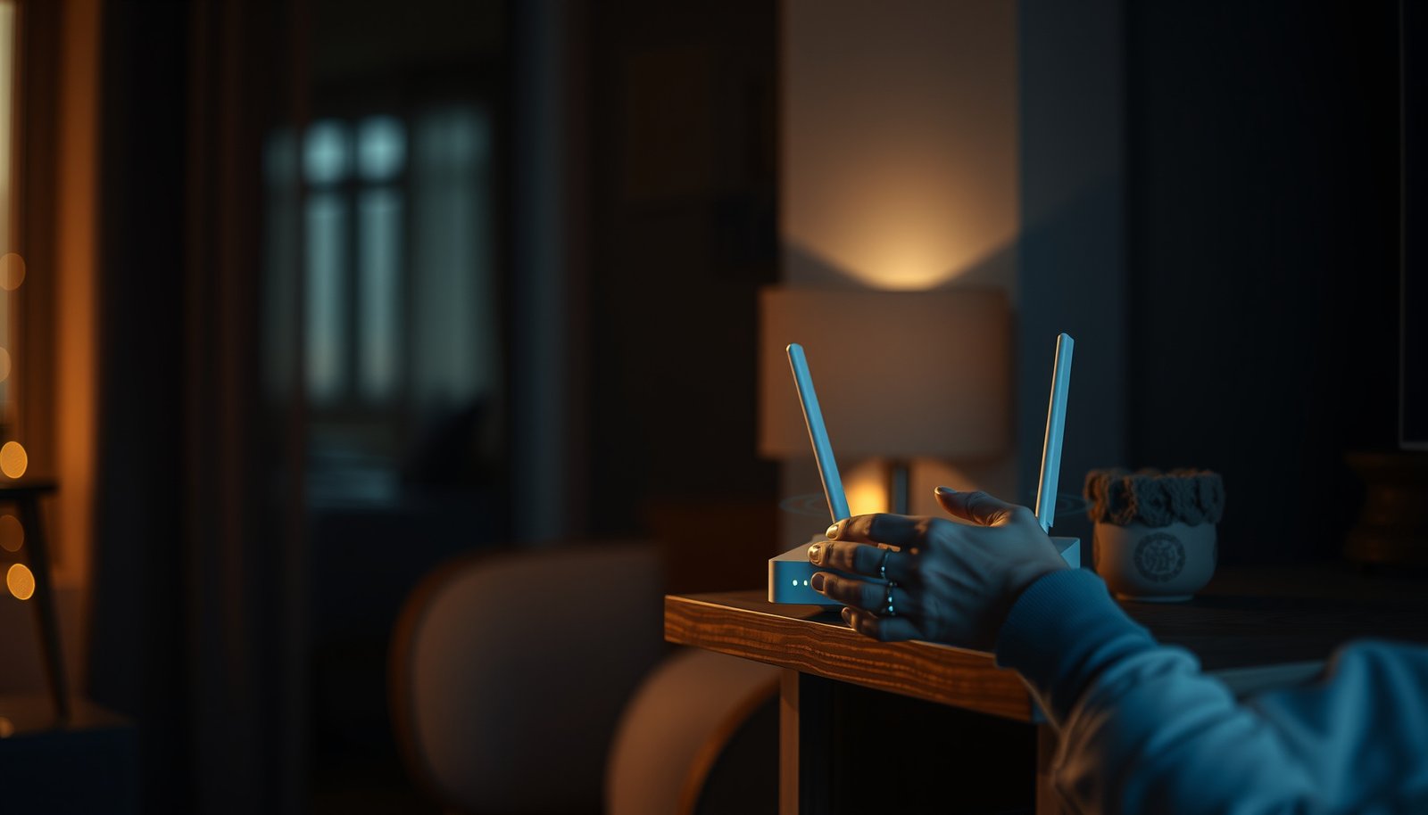 Illustration of Wi-Fi signal interference between neighboring networks and solutions to fix it.