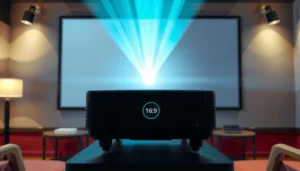 An expert adjusting a projector to resolve common resolution problems.