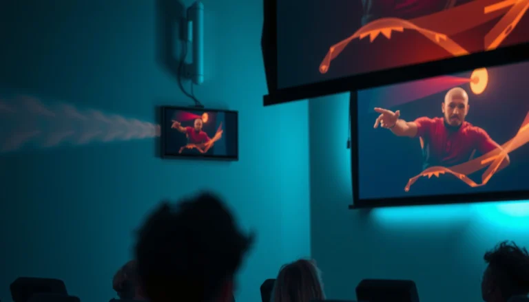 A person adjusting a projector screen to resolve size problems for optimal viewing experience.