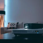 A home projector setup showcasing features to consider when buying a projector for home use.