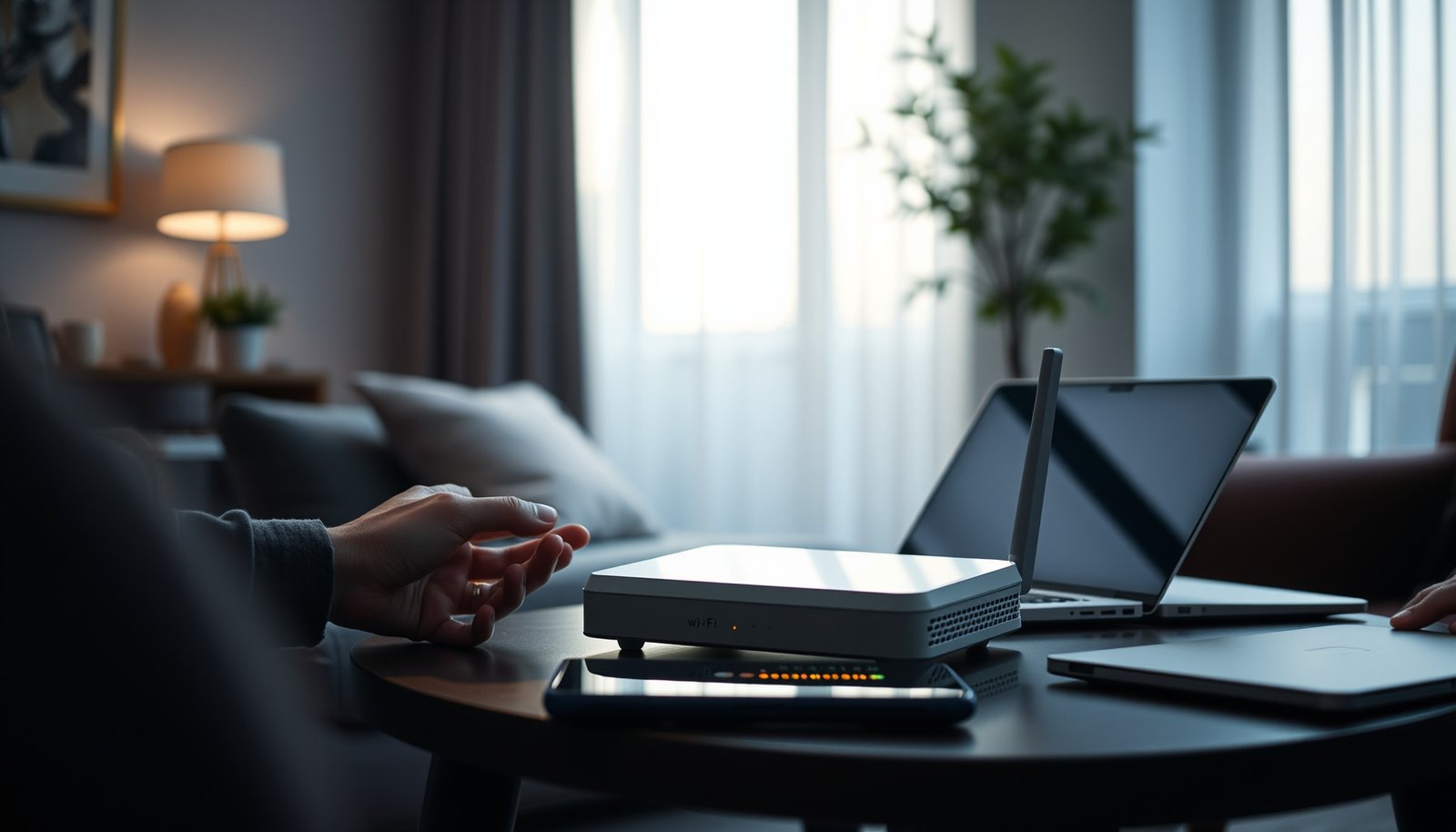 Illustration of secure home Wi-Fi network with router and devices for security guide