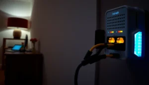 A technician examining a splitter to diagnose modem connectivity problems.