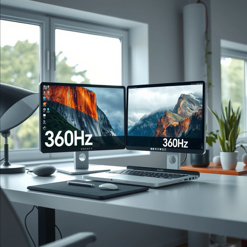 Comparison of 180Hz and 360Hz monitors showcasing differences in feel and specifications