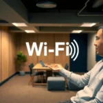 A person adjusting a Wi-Fi router to improve signal strength in a basement setting.