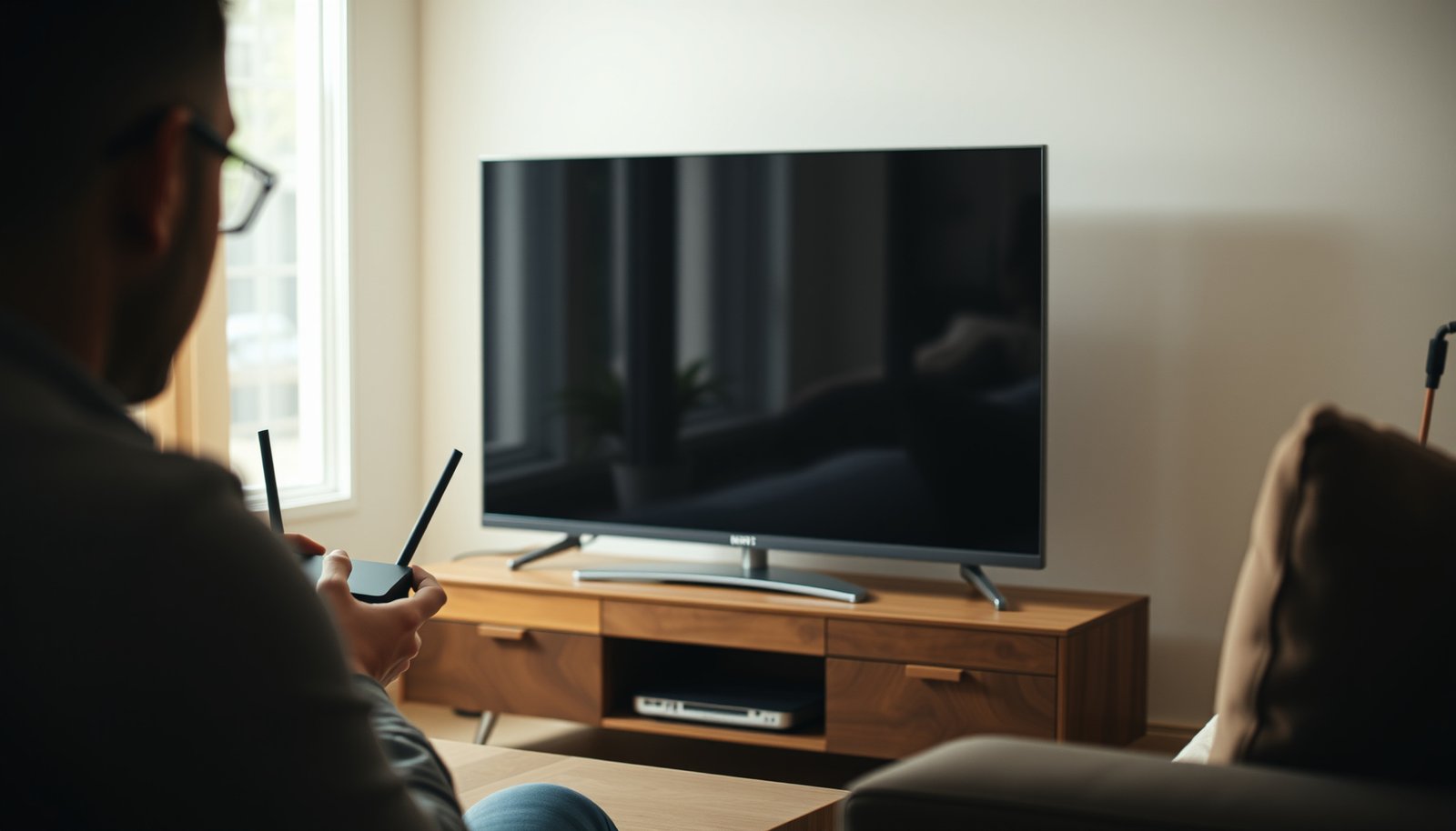 A smart TV connected to a home network, illustrating isolation techniques for enhanced privacy and security.