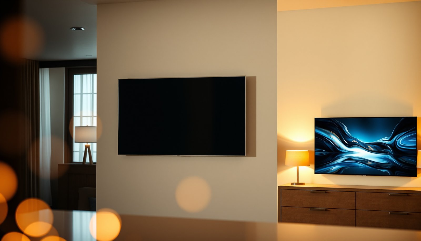 Comparison of kitchen TV and bedroom TV setups for optimal space utilization.