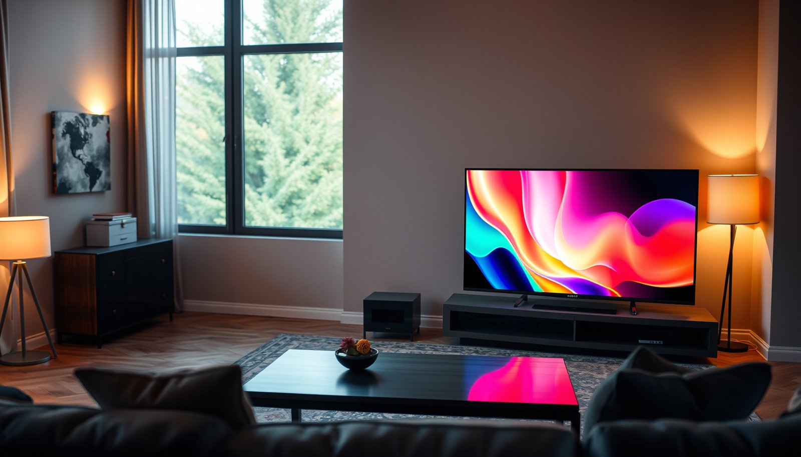 Comparison of QLED and Mini-LED technology for large rooms in home entertainment setups.