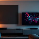 Comparison of a large TV and a gaming monitor for gaming and entertainment choices.