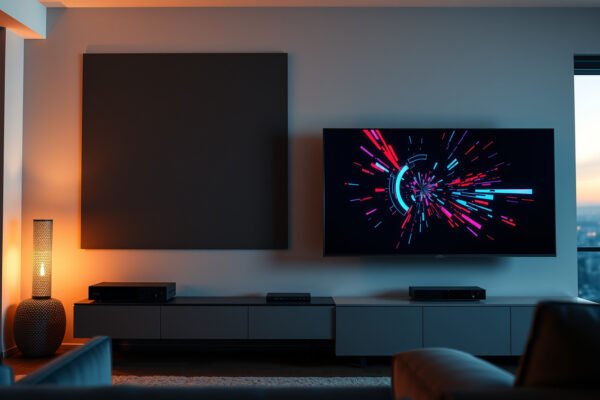 Comparison of a large TV and a gaming monitor for gaming and entertainment choices.