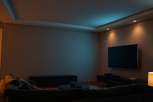 Comparison of a large TV and a projector in a spacious room for optimal viewing experience.