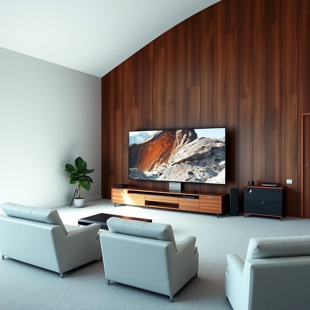 A person measuring a living room to determine the right TV size for home theater setup.