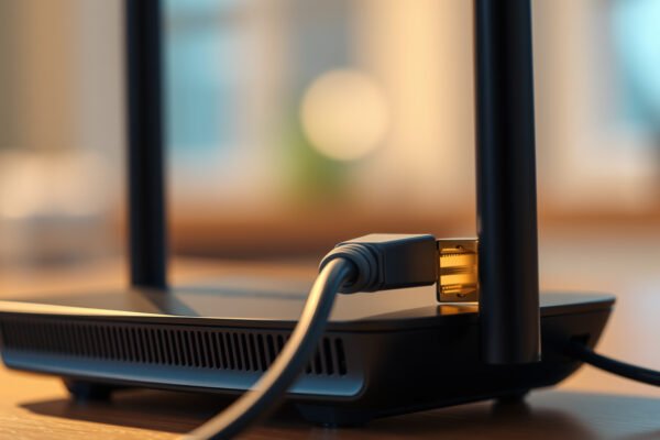 Illustration of mesh router with Ethernet ports showcasing different speed capabilities.