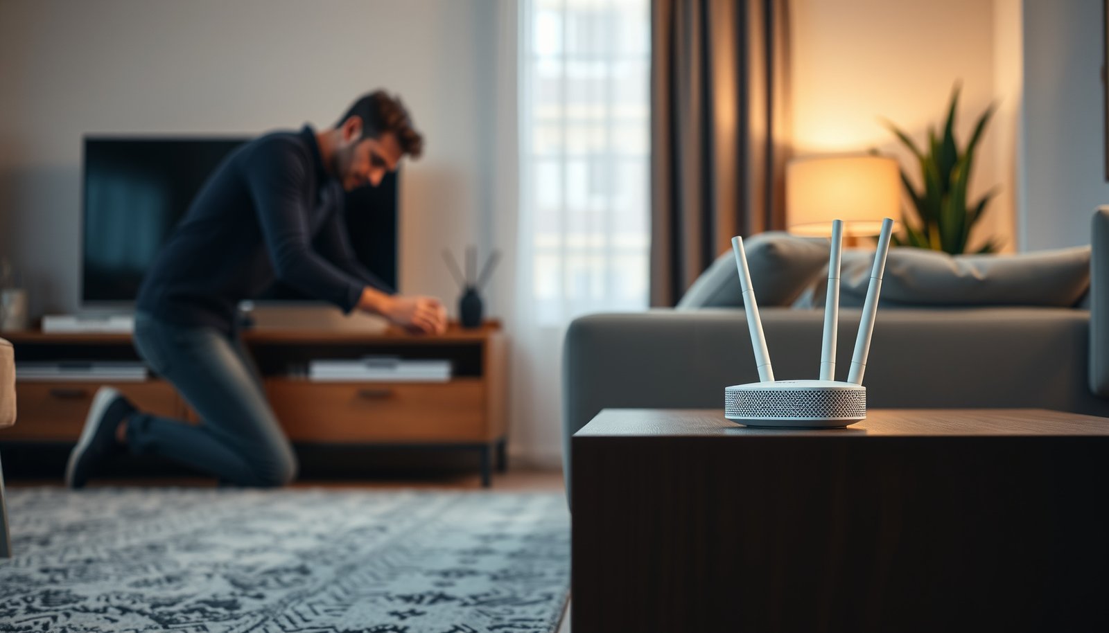 Illustration of mesh routers with a sizing guide for optimal home coverage
