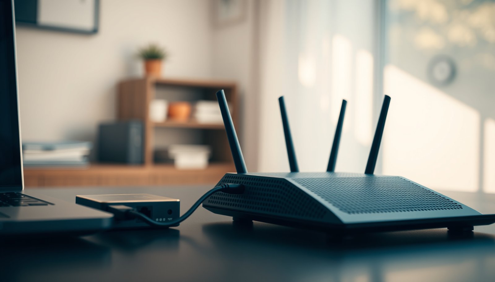 Illustration of mesh Wi-Fi system working with wired devices for seamless connectivity.