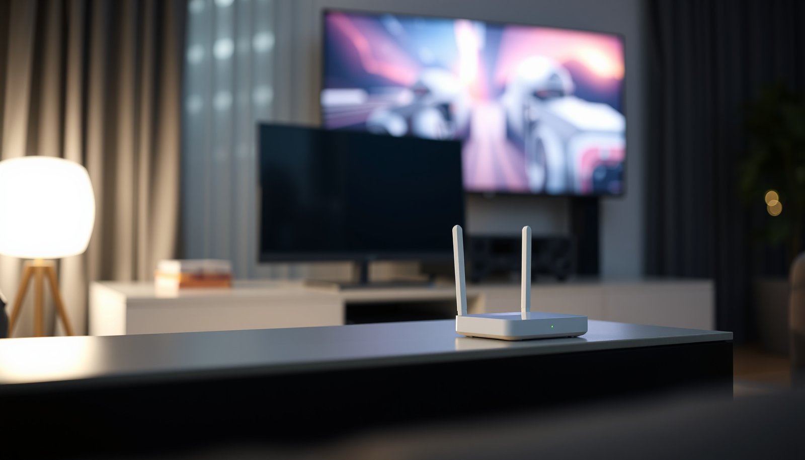 A gamer using a mesh Wi-Fi system for seamless online gaming experience.