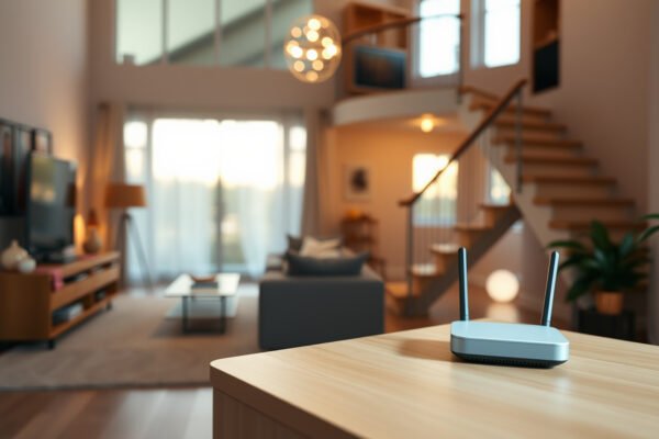 A diagram illustrating mesh Wi-Fi setup for optimal coverage in two-story homes.