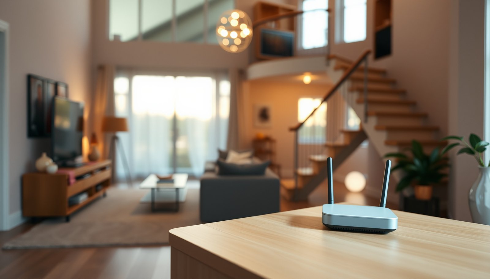A diagram illustrating mesh Wi-Fi setup for optimal coverage in two-story homes.