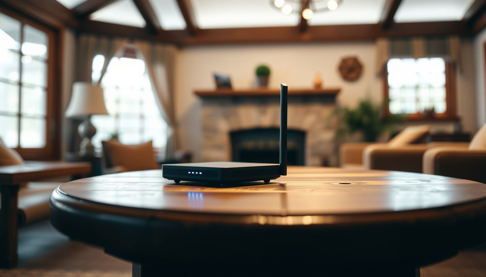 A modern mesh Wi-Fi system setup in a guest house for optimal connectivity.