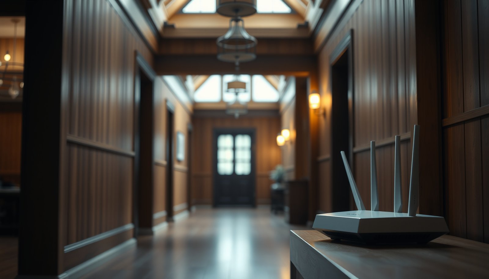 A visual representation of mesh Wi-Fi setup ideal for long houses, showcasing multiple nodes for better coverage.