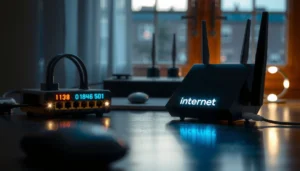 Image showing a modem with a blinking internet light, indicating connectivity issues and potential fixes.
