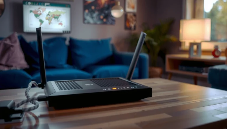 Illustration of a modem displaying no internet connection, highlighting troubleshooting steps for users.