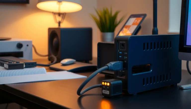 A close-up of an overheating modem with warning indicators, illustrating common causes and solutions.