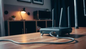 A person troubleshooting a modem signal loss issue with tools and a laptop, focusing on effective fixes.