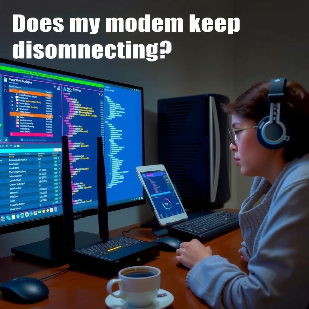 Image showing a person checking a modem and Wi-Fi connection to troubleshoot disconnections