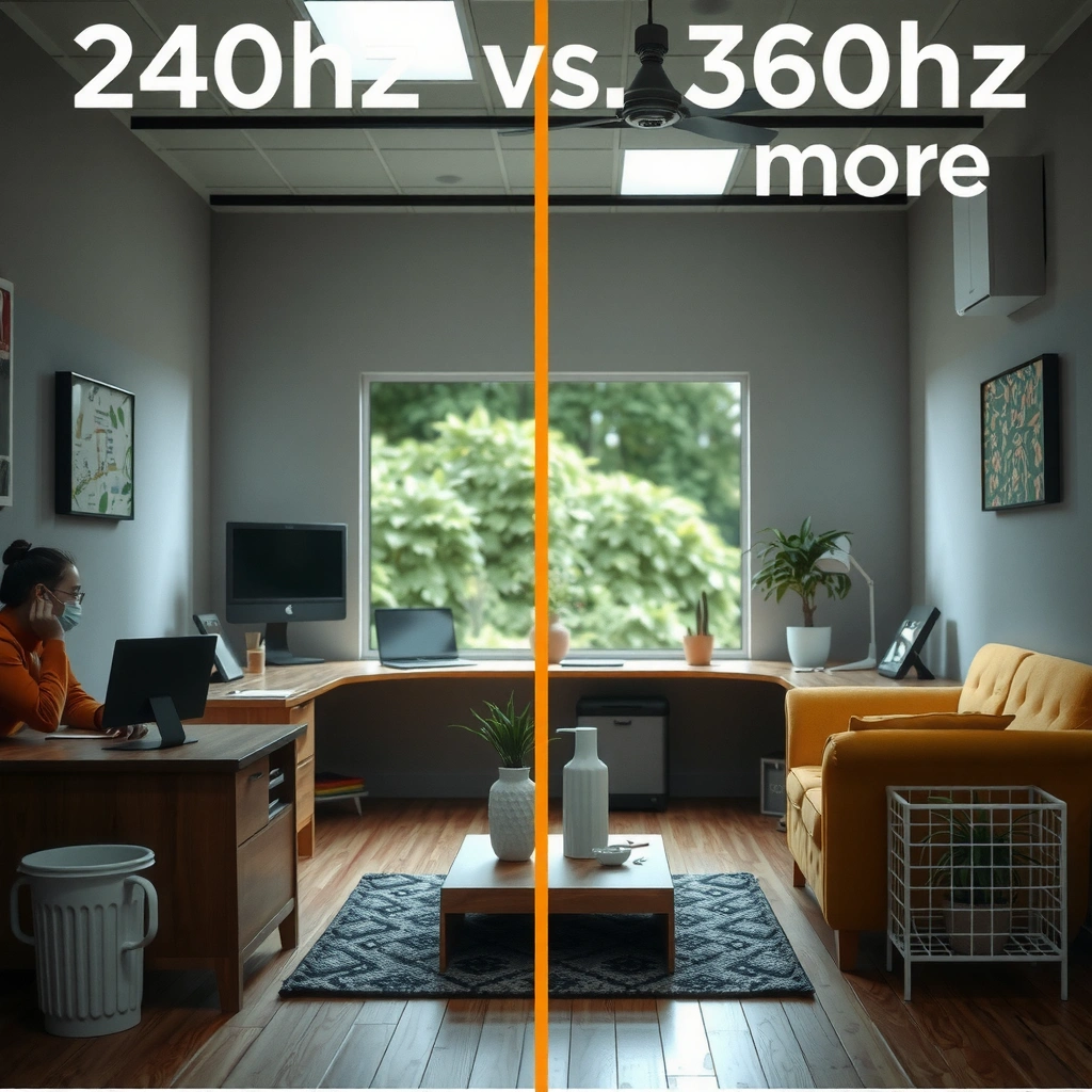 Diagram showing power consumption from panel and GPU in 240Hz vs 360Hz monitors