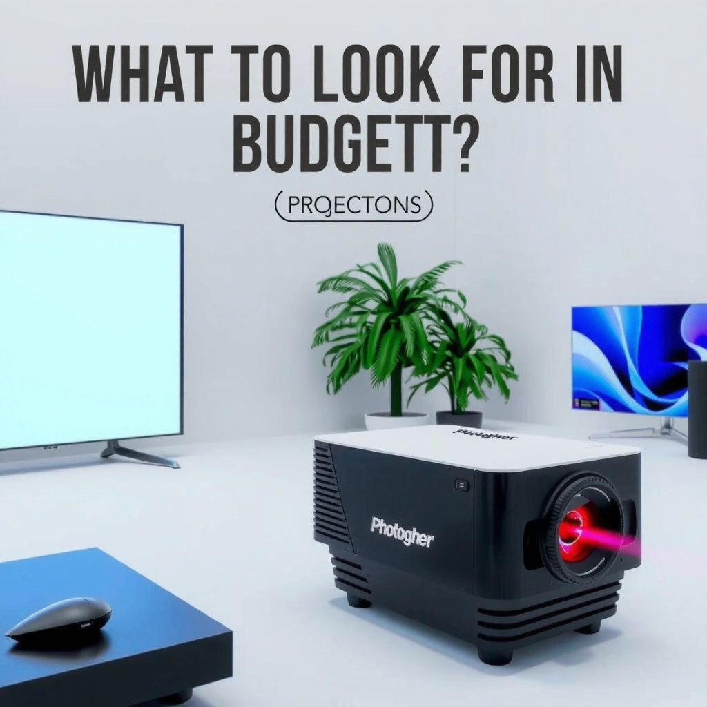 A checklist comparing brightness, resolution, and contrast for budget projectors.