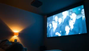 A projector displaying vibrant images demonstrating contrast ratio tips and tricks for better results.