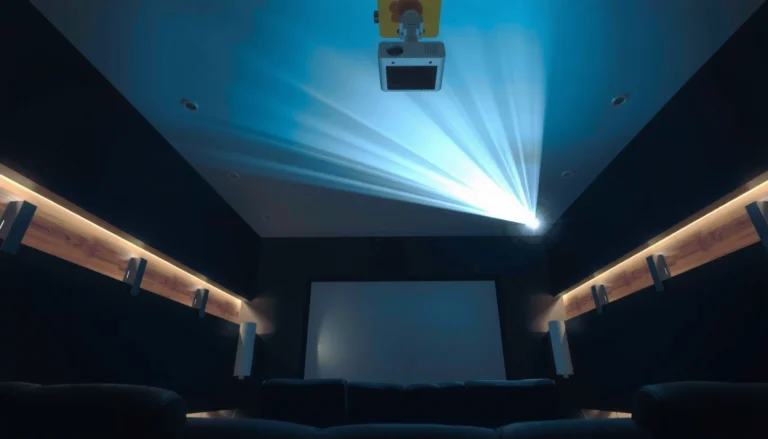 Illustration showing projector throw distance with pros, cons, and alternatives for home theater setups.