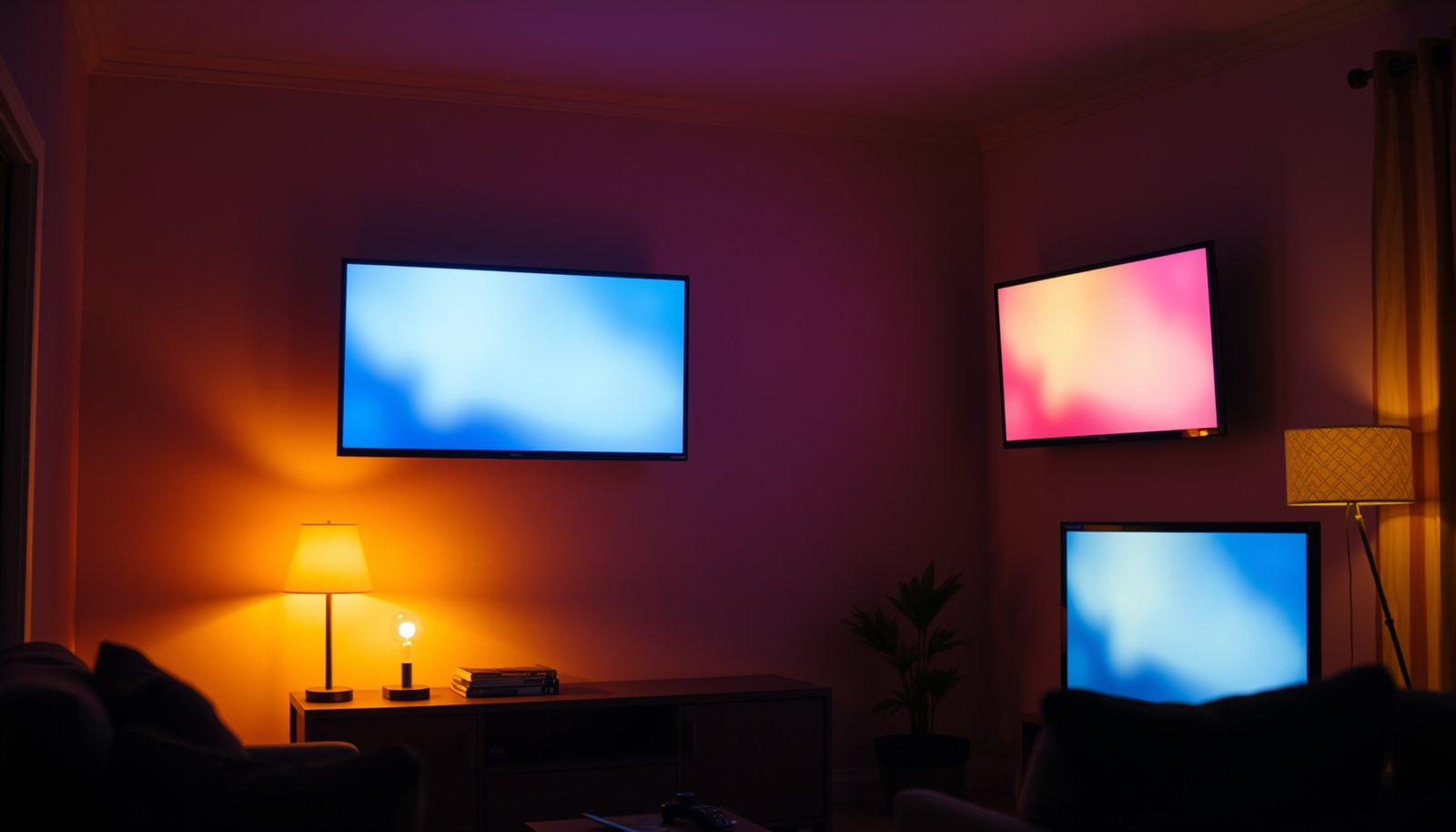 Comparison of QLED and LED TVs in a small room setting, highlighting space efficiency and viewing experience.