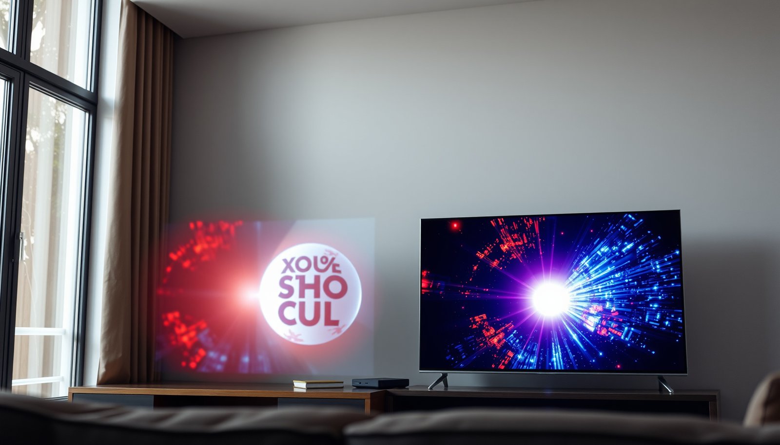 Comparison of Bright Room QLED and Mini-LED displays showcasing brightness performance.
