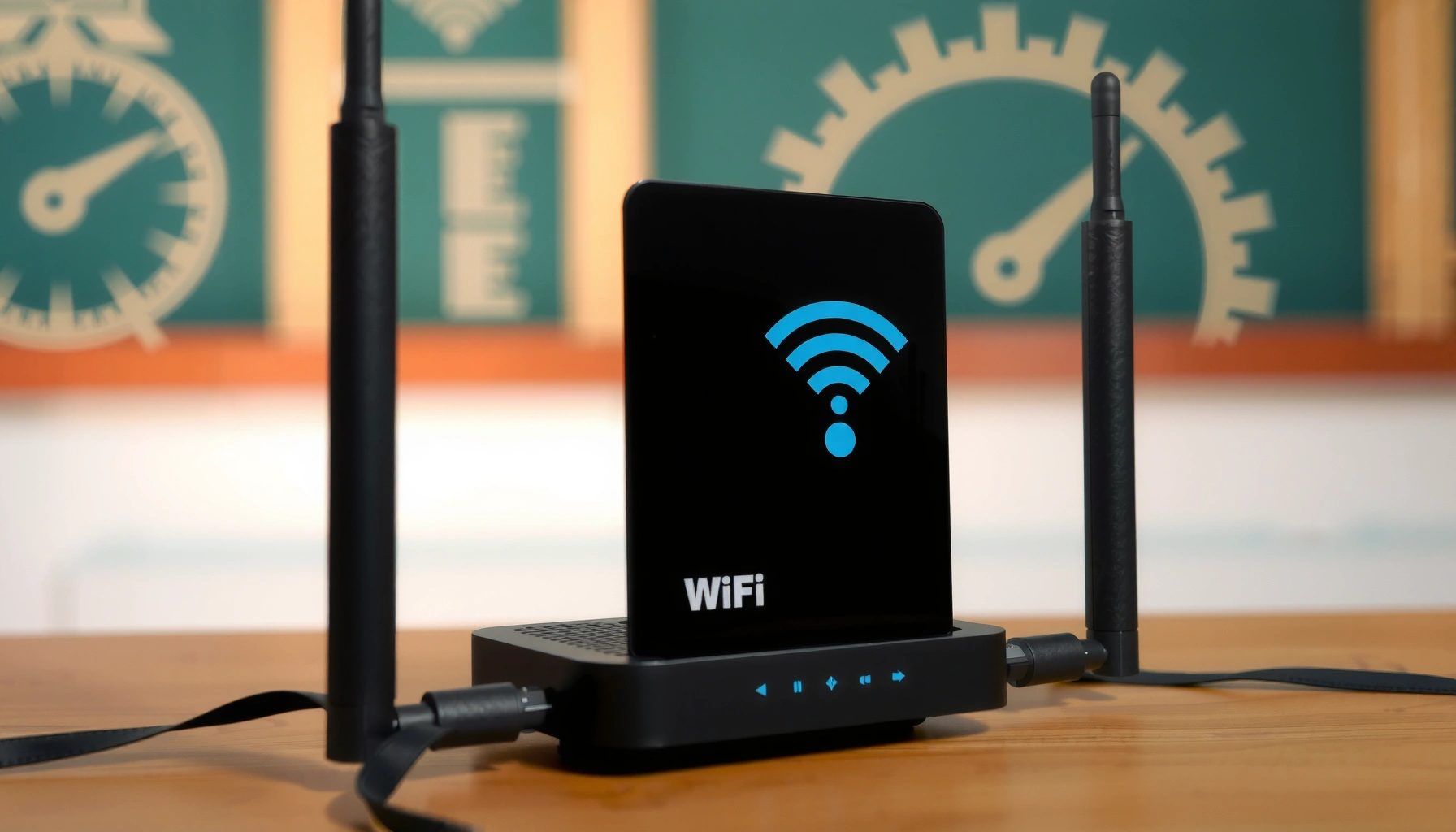 A router placed at different heights to examine its impact on Wi-Fi speed performance.