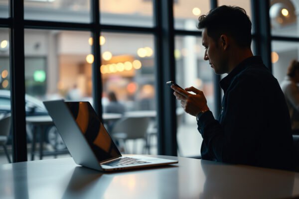 Illustration of tips for securing public Wi-Fi connections and ensuring online safety.