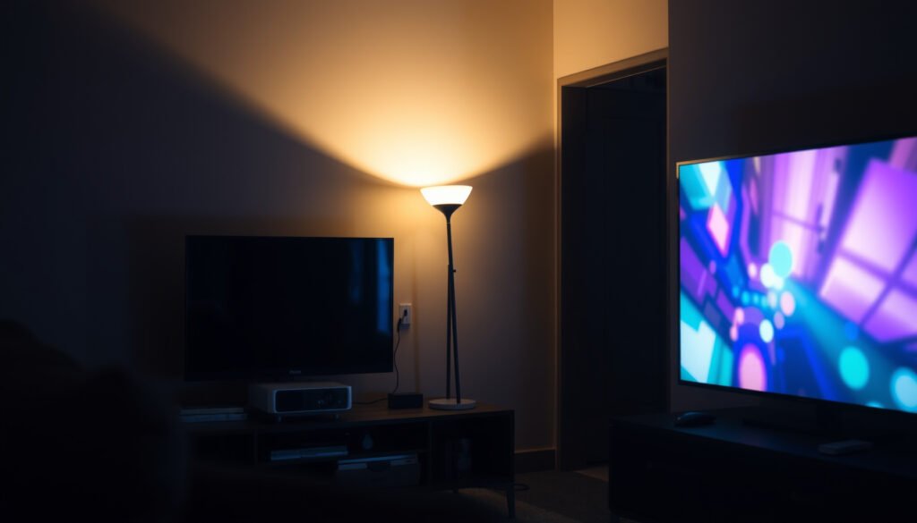 Comparison of a small TV and a portable projector for small spaces.
