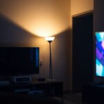 Comparison of a small TV and a portable projector for small spaces.