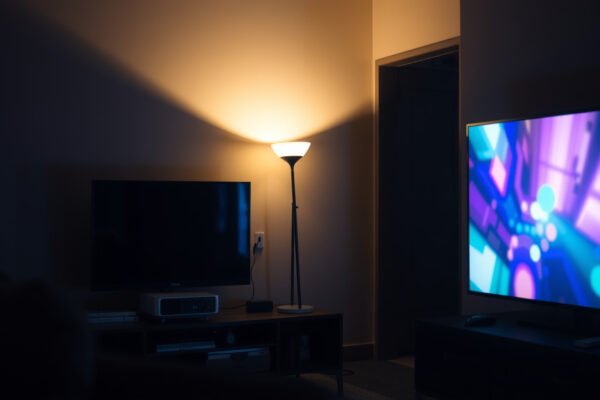 Comparison of a small TV and a portable projector for small spaces.