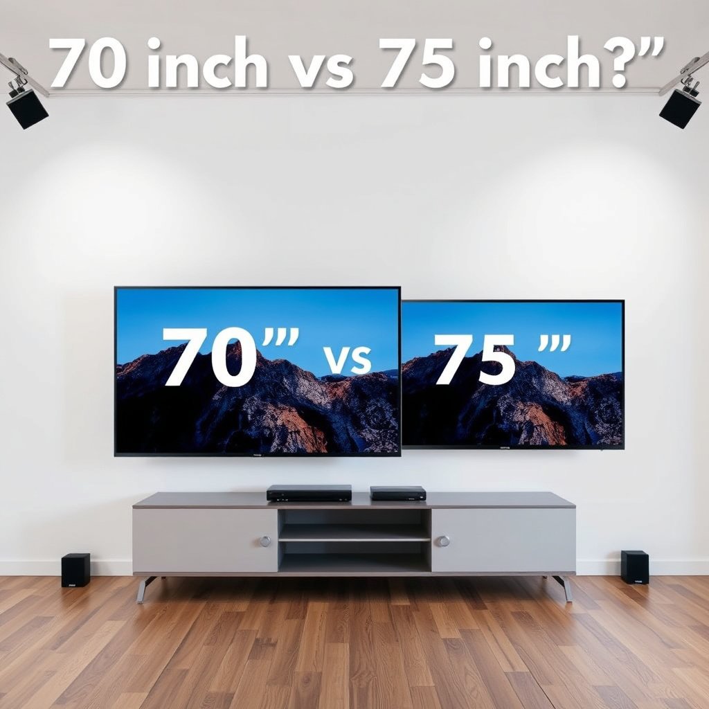 Visual representation of the size difference between 70-inch and 75-inch TVs, highlighting what 5 inches means.